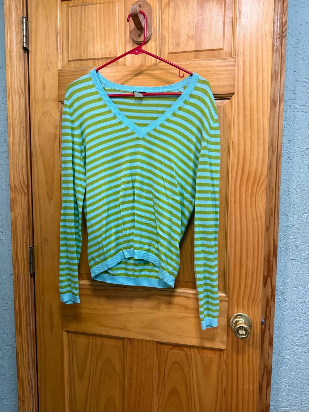 VTG. J. Crew Green and Light Blue Striped Cotton Top size M